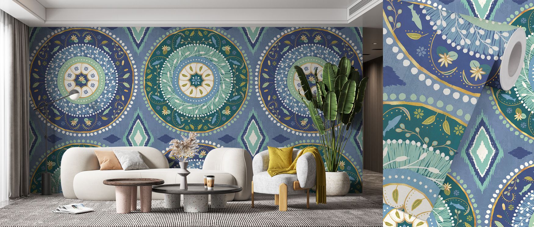 This wallpaper transforms walls into storytelling canvases filled with heritage. Its radiant detailing celebrates artistry, bringing vibrancy and personality into modern interiors while inspiring joy and cultural pride. 