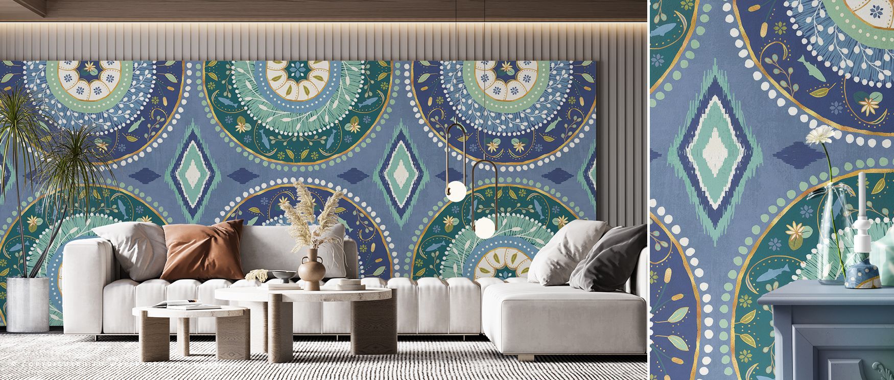 Otomi Lake X Folk Art Wallpaper captures tradition with colorful detailing, offering energy and warmth. Bedrooms gain lively character, living rooms feel expressive, and offices benefit from its inspiring artistry and heritage. 