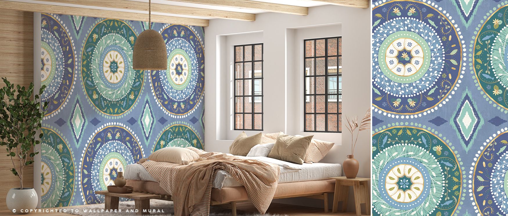 The wallpaper’s motifs highlight folk culture, with radiant animals and plants creating rhythm. Its bold artistry enhances interiors with warmth, ensuring living spaces feel both inviting and full of character. 