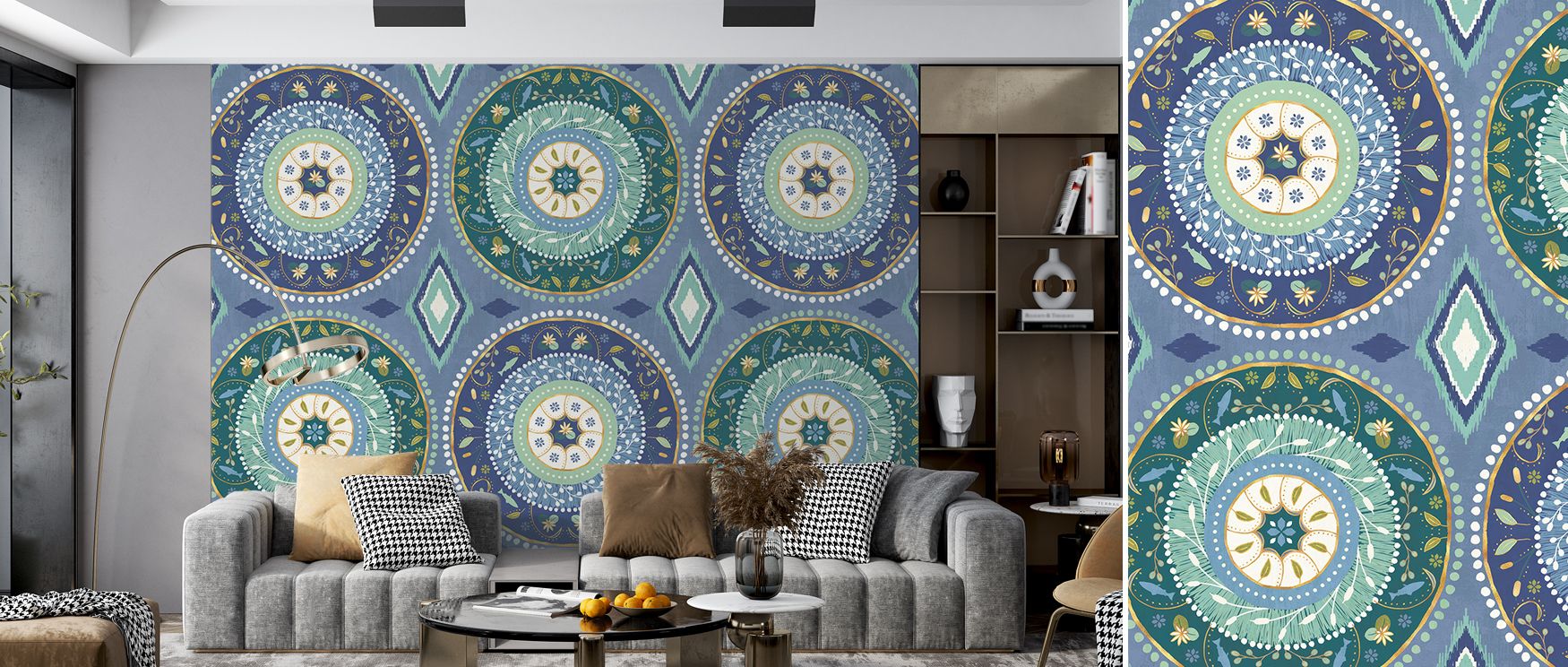 Otomi Lake X Folk Art Wallpaper infuses interiors with tradition and artistry. Its radiant detailing transforms plain walls into engaging expressions of cultural pride and colorful design. 