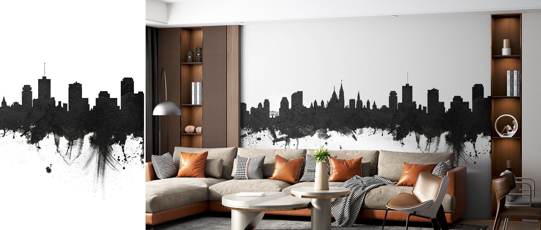 A sophisticated wallpaper featuring Ottawa’s skyline, this design captures bold rhythm through contrasts. Its monochrome palette enhances bedrooms, living rooms, and offices, ensuring interiors feel both modern and timeless. 