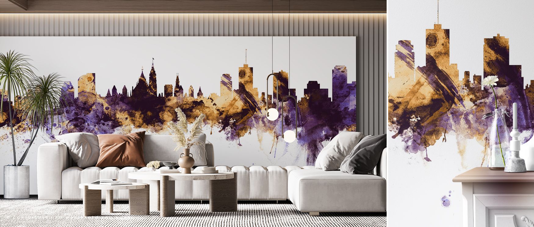 Featuring a radiant purple sky accented with shimmering golden structures, this wallpaper turns ordinary interiors into striking displays. Bedrooms feel elevated with regal charm, offices gain creative focus, and living rooms achieve a perfect balance of 