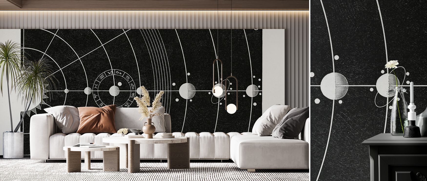 Zodiac Astrology Wallpaper blends mystique and refinement, featuring constellations that bring cosmic depth into interiors. Its artistry enriches bedrooms with restful grace, living rooms with intrigue, and offices with creativity, turning walls into back