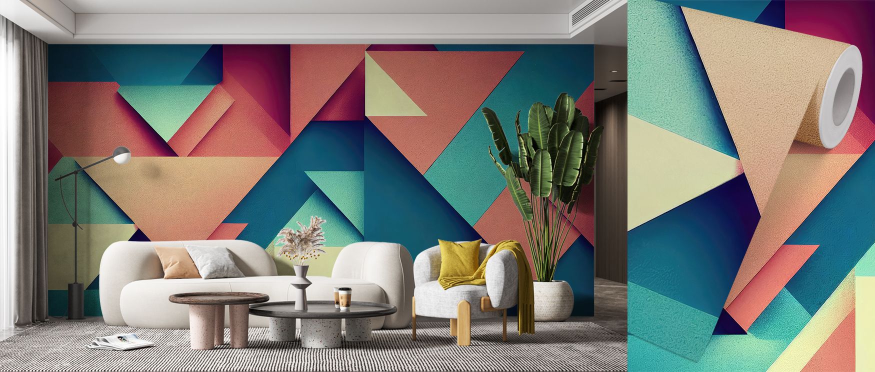 This wallpaper blends abstract rhythm with geometric precision, creating spaces that feel bold yet refined. Bedrooms gain stylish depth, living rooms sophisticated balance, and offices artistic expression, as its layered triangles bring structure, movemen