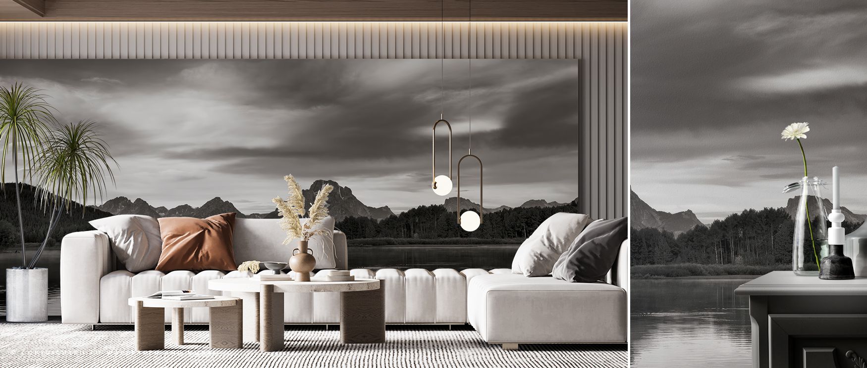Oxbow Bend Scenic Wallpaper turns walls into expansive landscapes, offering interiors a sense of open space. Its tranquil imagery enhances bedrooms with restful elegance, enriches living rooms with calming warmth, and adds inspiring serenity to offices, m