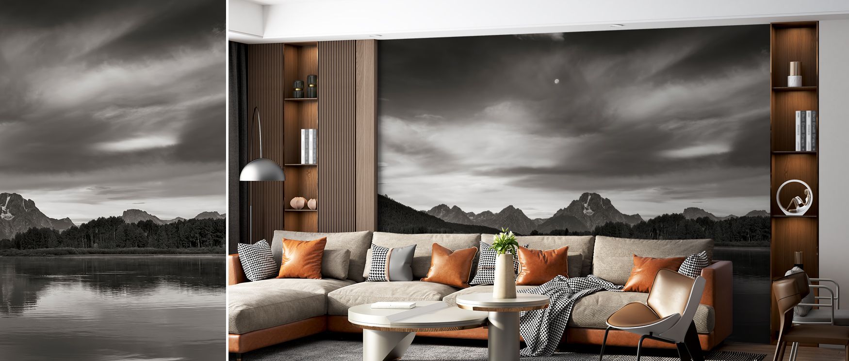Oxbow Bend Scenic Wallpaper brings scenic artistry into interiors with calm natural tones. Bedrooms benefit from its peaceful charm, living rooms gain refined warmth, and offices achieve balance, as its design creates environments of timeless calm that re
