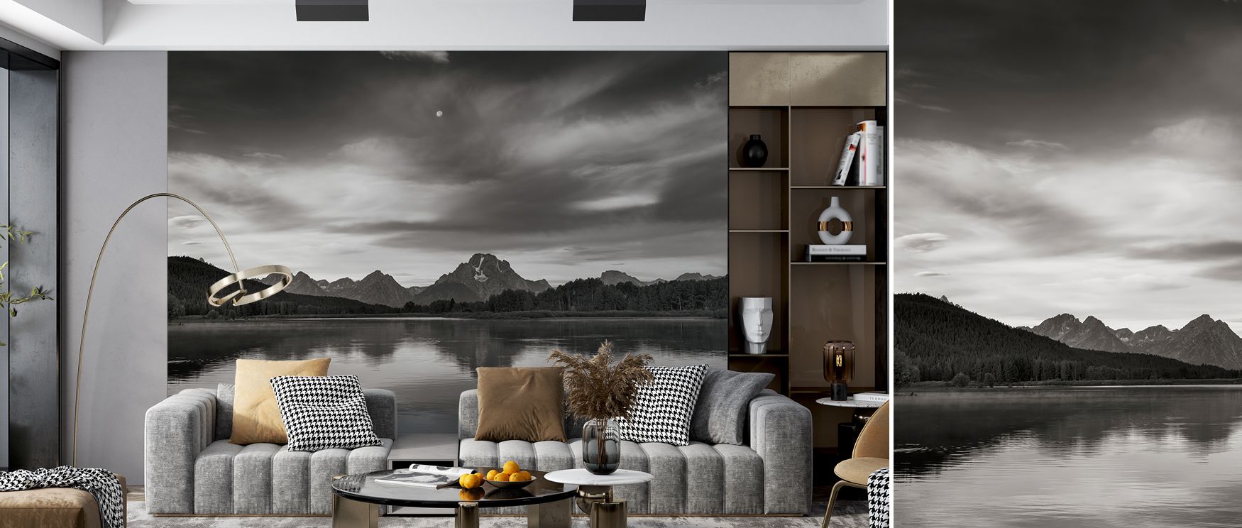Oxbow Bend Scenic Wallpaper reflects calm natural beauty, using soft tones and flowing forms. Bedrooms become retreats of peace, living rooms warm and inviting, and offices sophisticated, as its scenic detailing creates interiors connected to the serenity