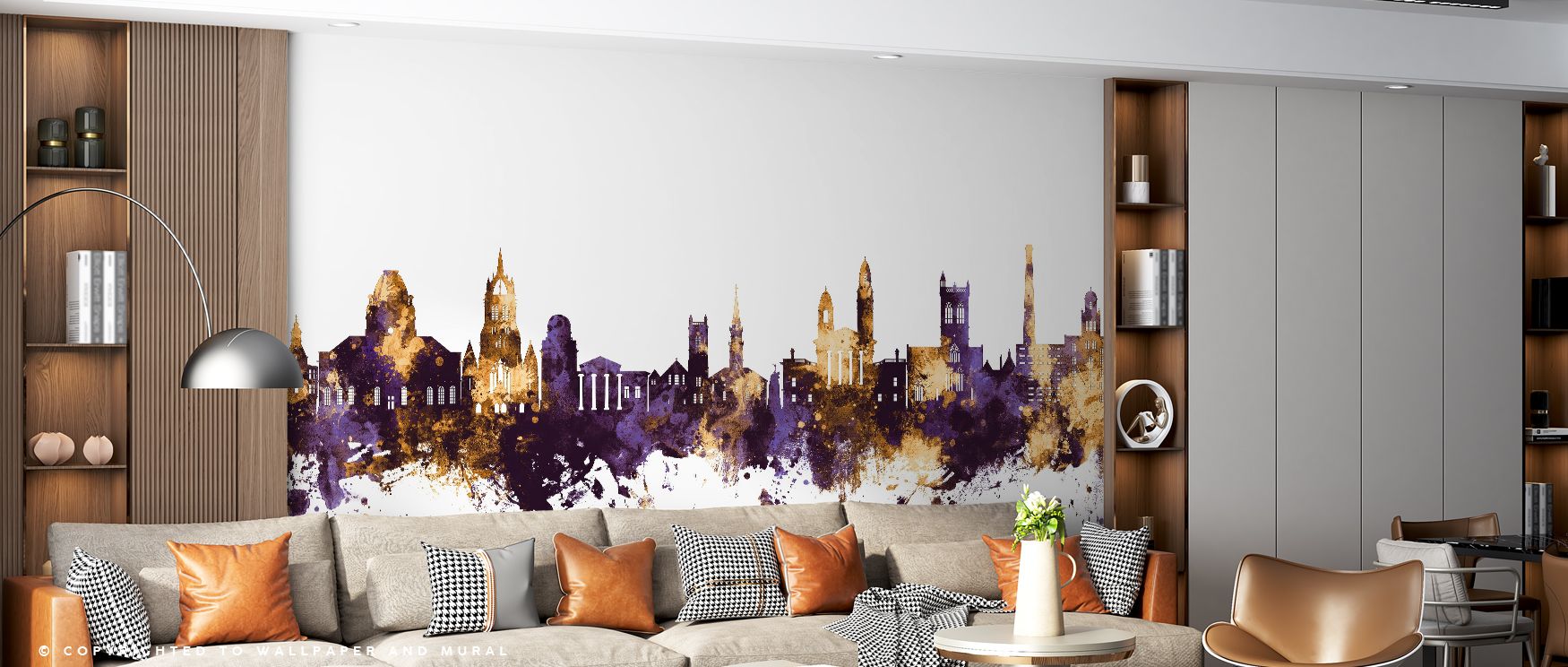 Paisley Skyline Purple & Gold Wallpaper blends radiant tones with architectural beauty, turning walls into cultural expressions. Bedrooms gain regal charm, living rooms stylish vibrancy, and offices creative focus, as its design captures Scottish pride wh