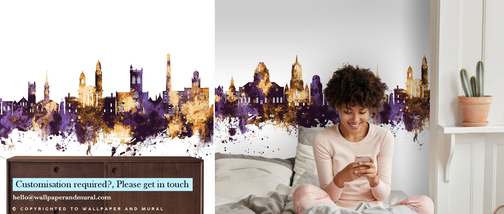 This wallpaper enhances interiors with radiant tones and skyline detailing. Bedrooms gain regal depth, living rooms expressive balance, and offices creative refinement, as its design celebrates Paisley’s heritage while offering stylish charm and enduring 
