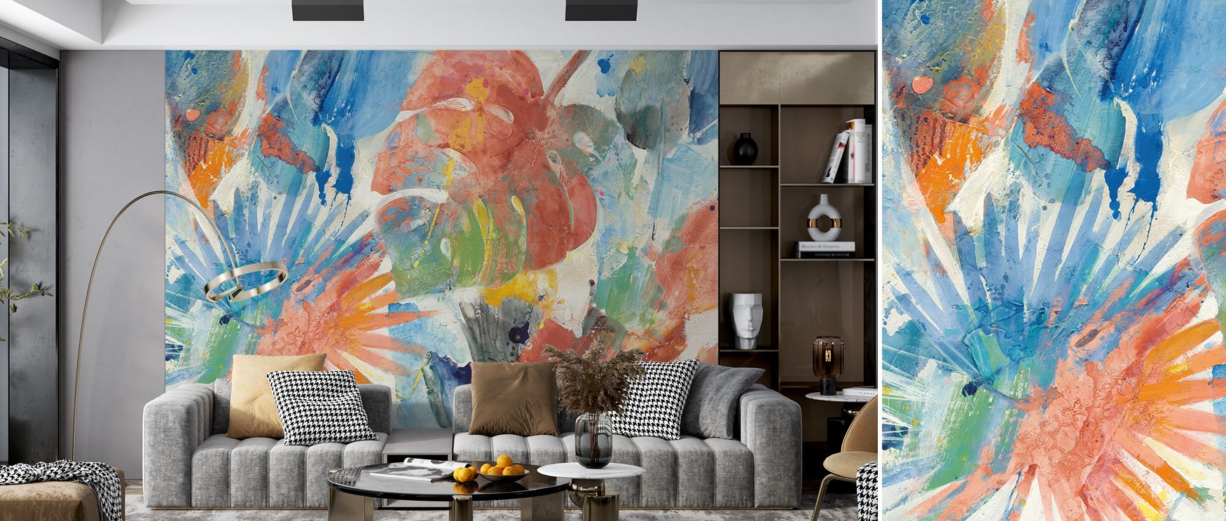 Palm Abstract Bright Botanical Wallpaper captures tropical beauty with abstract artistry, offering bedrooms liveliness, living rooms charm, and offices creativity. Its bold design transforms walls into engaging expressions of tropical vibrancy that remain