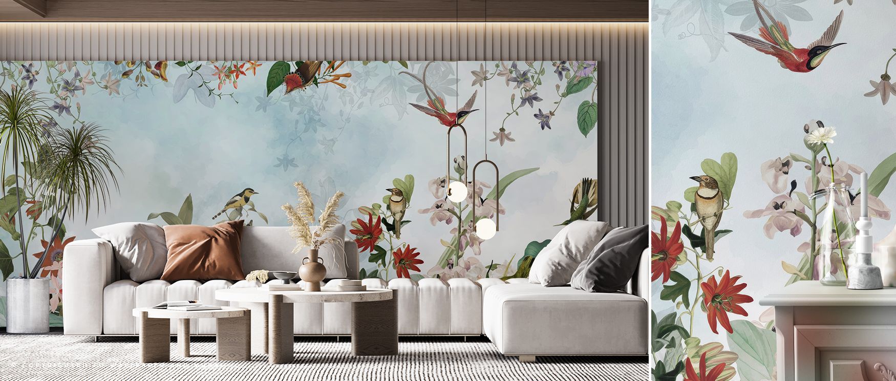 Paradise View Blue Scenic Wallpaper enriches interiors with expansive rhythm and gentle detail. Bedrooms achieve graceful calm, living rooms openness, and offices creative inspiration, as its imagery reflects natural beauty, creating timeless interiors fi