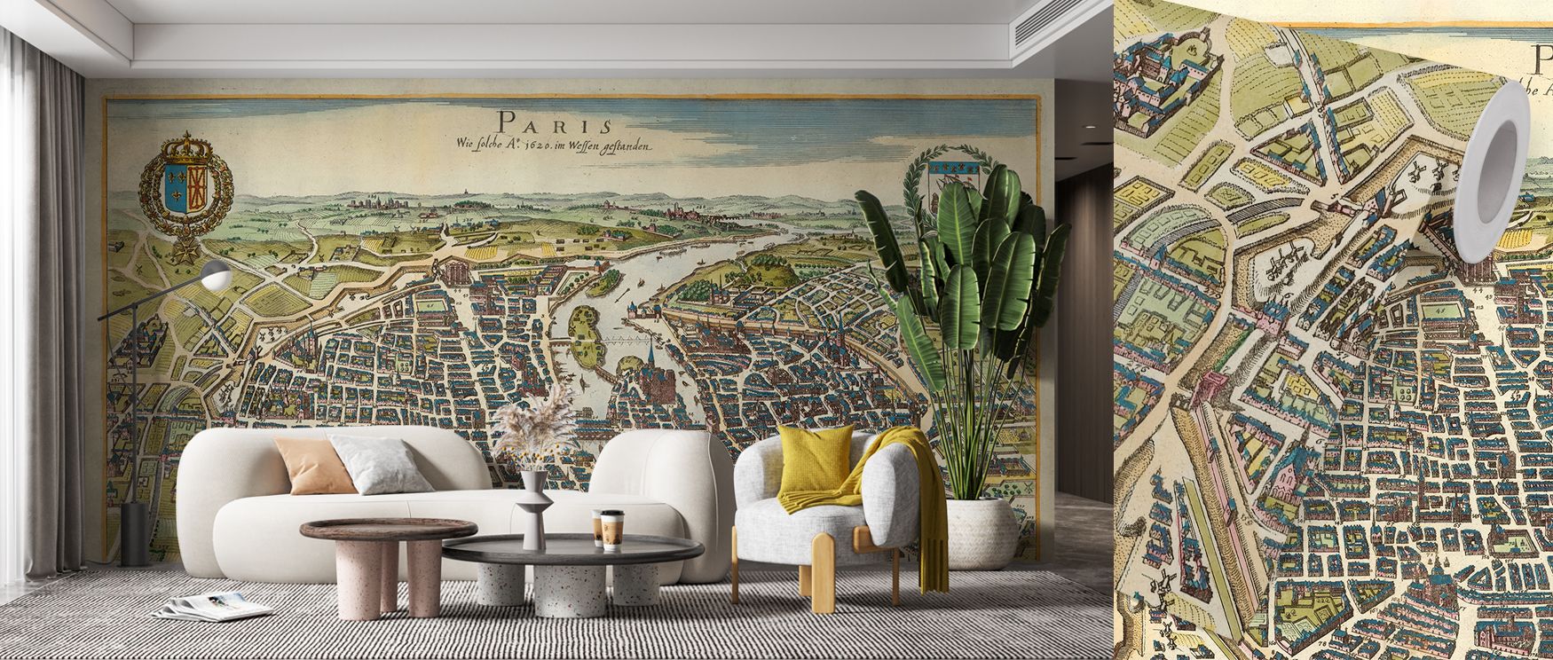 This wallpaper transforms interiors with refined cartographic detail. Bedrooms feel cultured, living rooms nostalgic, and studies timeless, as its monochrome tones bring historic Paris into modern spaces, enriching walls with depth, cultural pride, and an