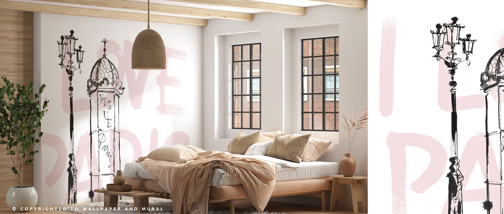 With soft Parisian detailing, this wallpaper conveys warmth and elegance. Bedrooms become romantic retreats, living rooms vibrant showcases, and offices stylish, as its design ensures walls reflect Parisian charm, creating interiors filled with intimacy, 