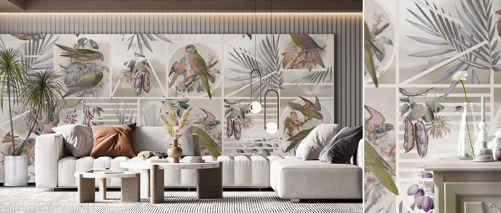Parrots Study Nature Wallpaper blends artistry with natural imagery, creating interiors filled with rhythm and joy. Bedrooms achieve vibrant charm, living rooms dynamic sophistication, and offices creative focus, as its detailed parrots offer depth, color