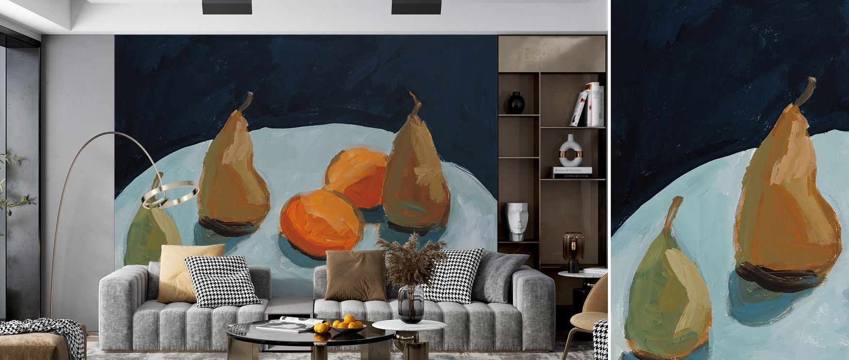 Pear and Orange Nature Wallpaper enriches spaces with fresh imagery and vitality. Bedrooms feel lively, living rooms charming, and offices creative, as its fruit studies ensure walls radiate natural artistry, offering sophistication and refreshing vibranc