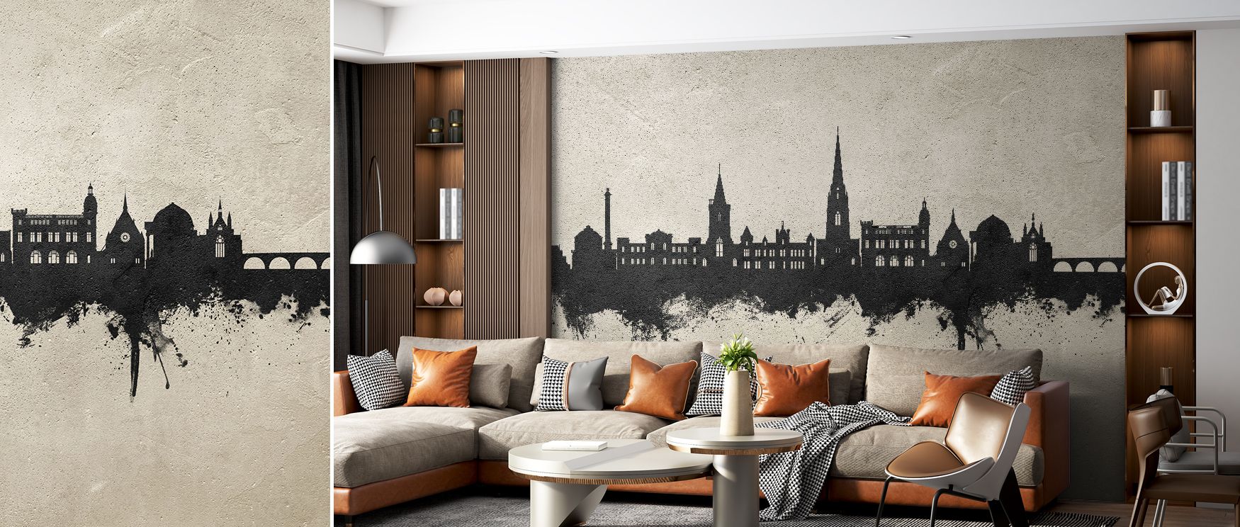 Perth Scotland Skyline Concrete Wallpaper turns walls into cultural showcases of Scottish pride. Bedrooms gain elegance, living rooms dynamic vibrancy, and offices creative inspiration, as its imagery ensures interiors reflect architectural beauty and tim