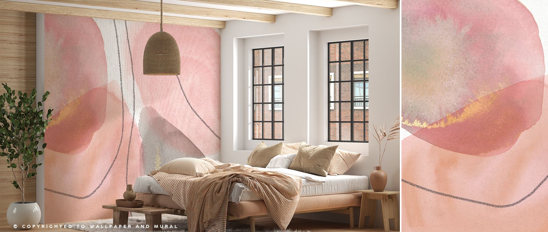 With soft boho detailing, this wallpaper enriches interiors with charm. Bedrooms achieve rest, living rooms vibrant artistry, and offices refined balance, as its floral imagery creates calming backdrops that ensure spaces remain sophisticated, stylish, an