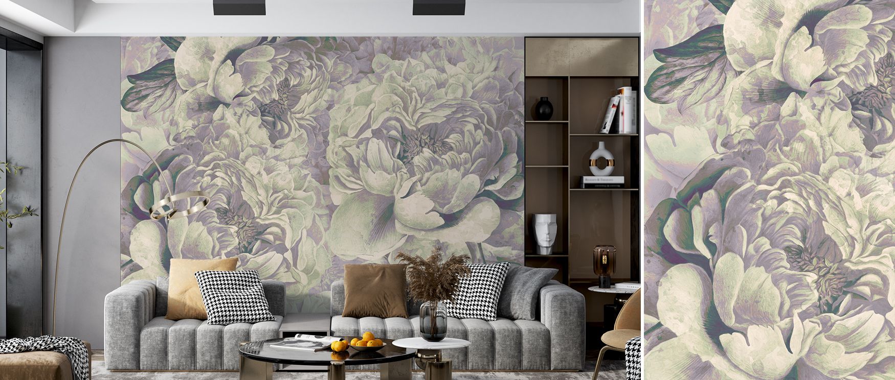 Pions Dream Floral Wallpaper conveys calmness with refined blossoms. Bedrooms gain rest, living rooms vibrant charm, and offices creativity, as its imagery ensures interiors reflect botanical elegance, creating stylish spaces enriched with dream-like soph