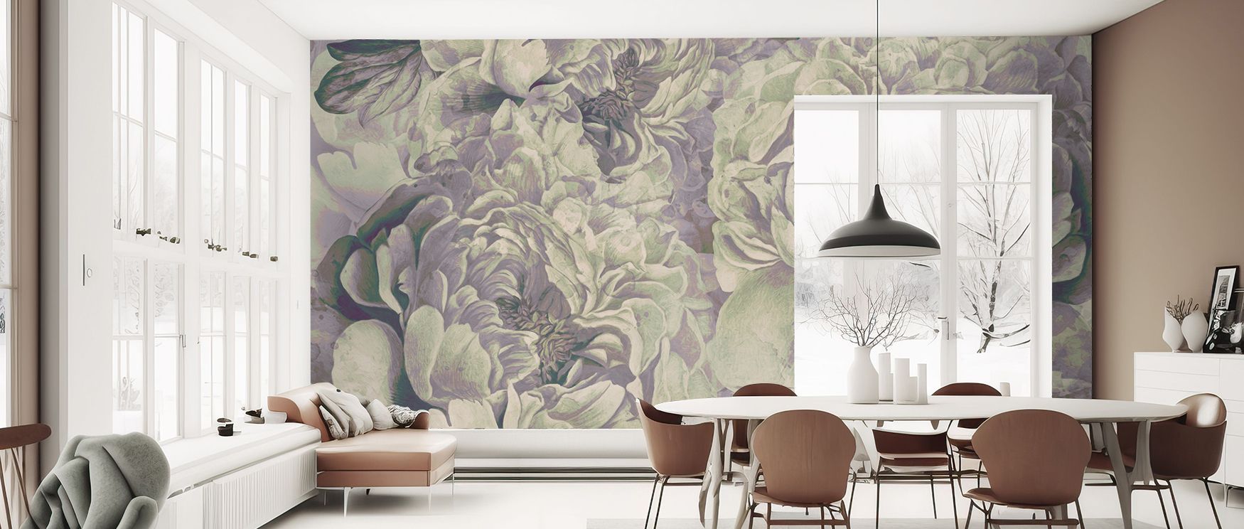 This wallpaper highlights peonies with soft dream-like hues. Bedrooms feel restful, living rooms elegant, and offices refined, as its detailing turns walls into artistic reflections of calmness, ensuring interiors radiate timeless floral beauty and sophis