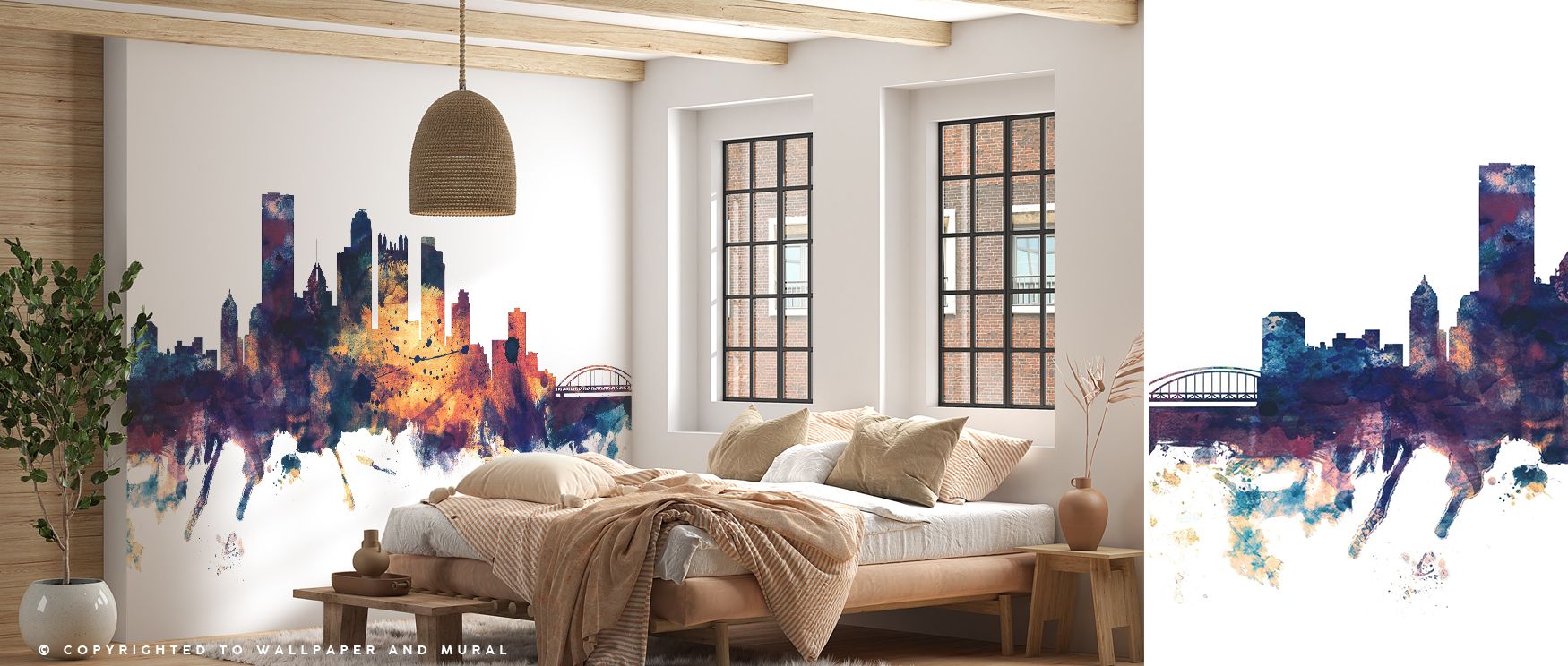 Pittsburgh Pennsylvania Skyline Blue & Bronze Wallpaper enriches interiors with architectural artistry. Bedrooms achieve regal depth, living rooms expressive vibrancy, and offices cultural charm, as its design reflects pride while ensuring walls radiate b