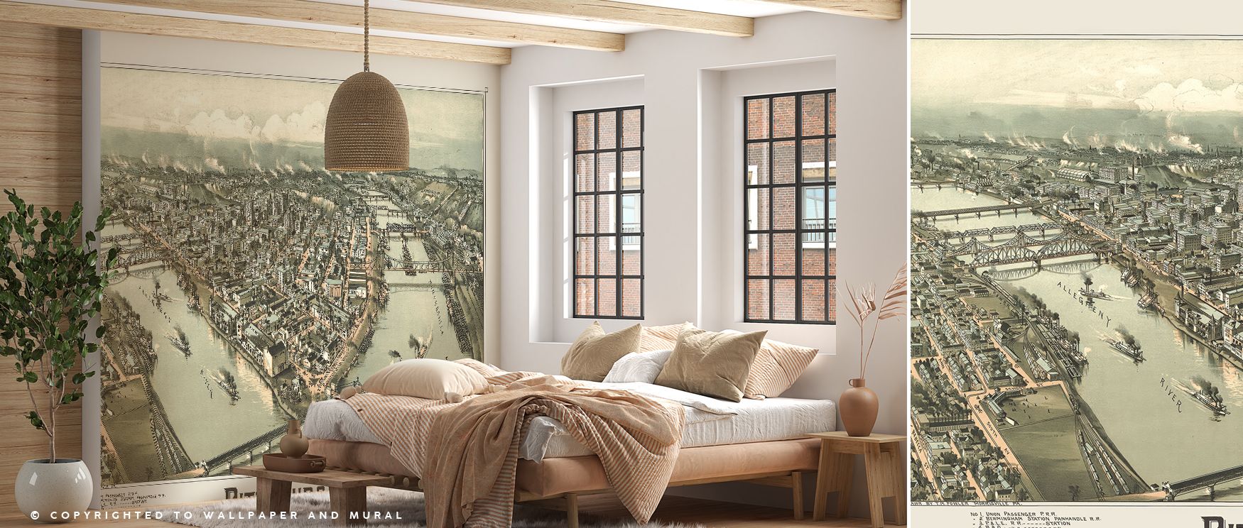 With antique cartography, this wallpaper enriches interiors with nostalgia. Bedrooms feel cultured, living rooms expressive, and studies refined, as its design ensures walls radiate history and artistic charm, celebrating Pittsburgh’s timeless heritage co