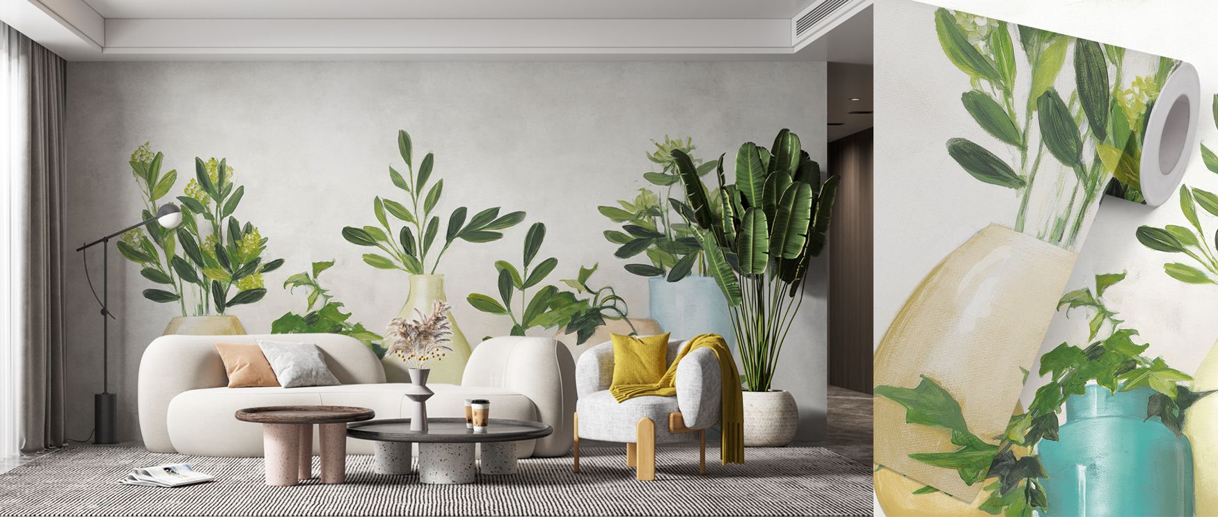 This wallpaper highlights lush greenery with detailed rhythm. Bedrooms achieve freshness, living rooms refined charm, and offices creativity, as its design enriches walls with vitality and sophistication, ensuring interiors remain stylish and timelessly i