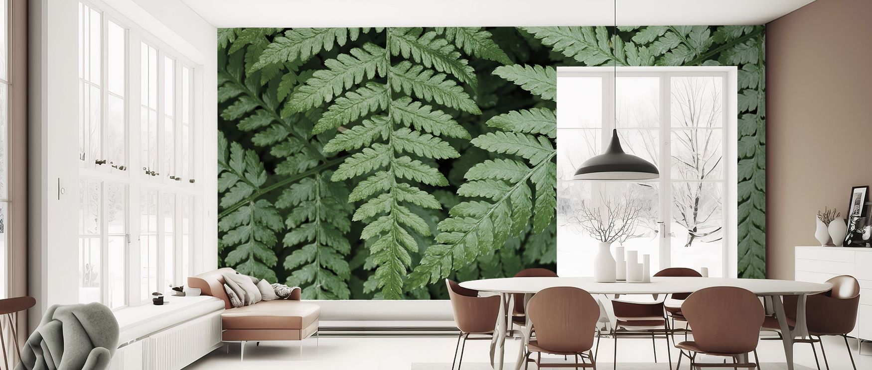This wallpaper brings vitality and artistry indoors, offering bedrooms vibrancy, living rooms natural charm, and offices refined calm. Its fern detailing ensures interiors reflect sophistication, turning walls into green showcases enriched with refreshing
