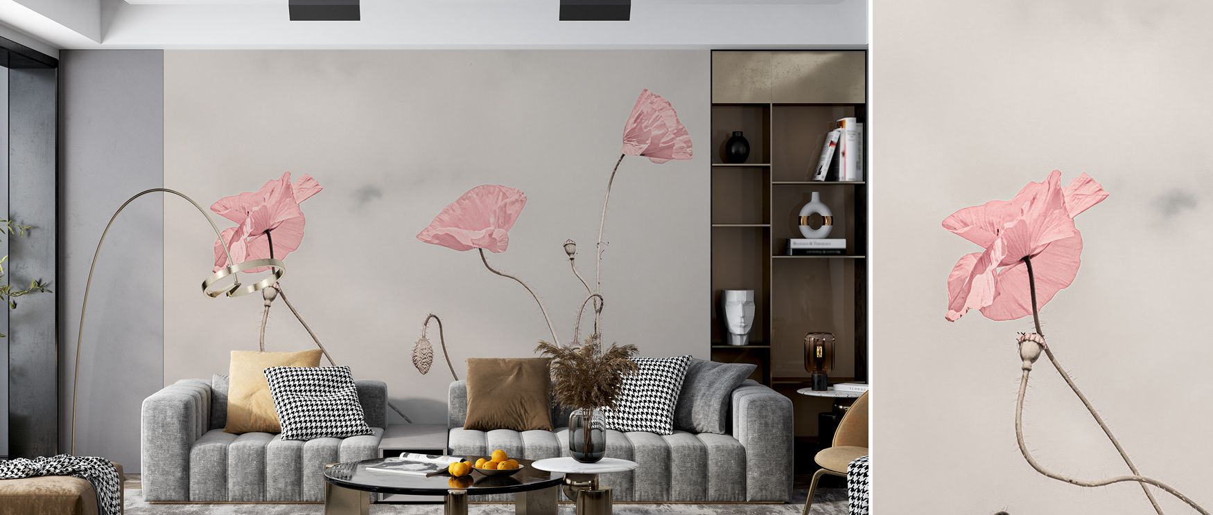 Poppies Floral Wallpaper celebrates florals with delicate artistry. Bedrooms achieve restful charm, living rooms vibrant elegance, and offices inspiring focus, as its blossoms ensure interiors radiate calmness and timeless beauty filled with natural sophi