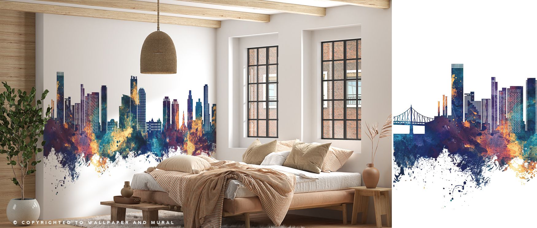 Queens New York Skyline Blue & Bronze Wallpaper enriches interiors with bold artistry. Bedrooms feel stylish, living rooms expressive, and offices refined, as its detailing ensures walls radiate heritage, sophistication, and cultural charm while celebrati