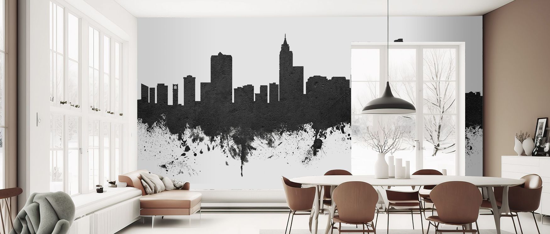 With skyline detailing in monochrome, this wallpaper enriches interiors with depth. Bedrooms achieve refinement, living rooms vibrancy, and offices creativity, as its design ensures walls radiate timeless artistry and North Carolinian pride consistently e