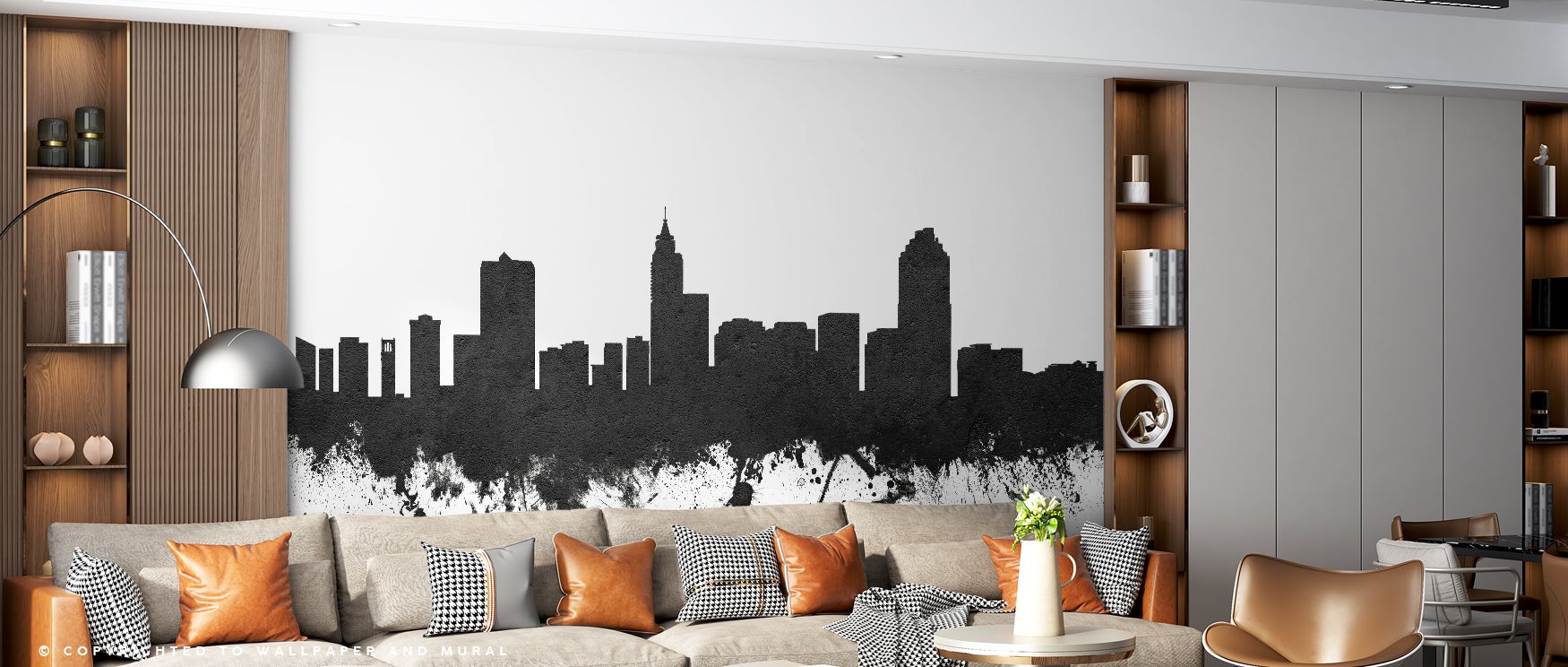 Raleigh North Carolina Skyline Black & White Wallpaper reflects cultural pride with striking tones. Bedrooms feel stylish, living rooms expressive, and offices refined, as its imagery enriches interiors with depth, sophistication, and timeless urban artis