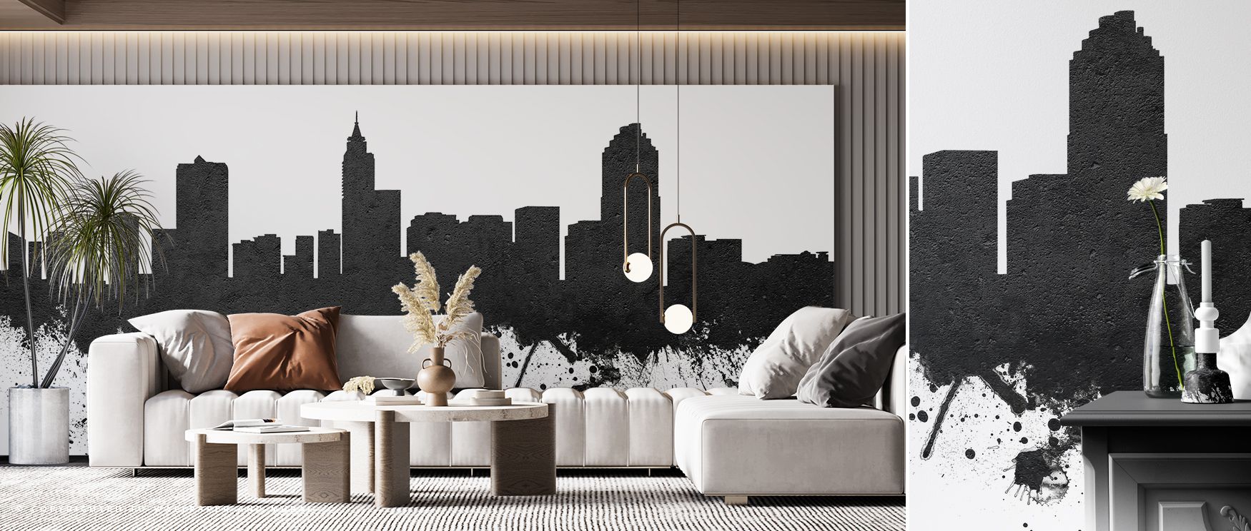 This wallpaper highlights Raleigh’s skyline in bold monochrome rhythm. Bedrooms achieve refined charm, living rooms vibrancy, and offices creative focus, as its imagery ensures interiors radiate heritage and cultural artistry, offering timeless sophistica