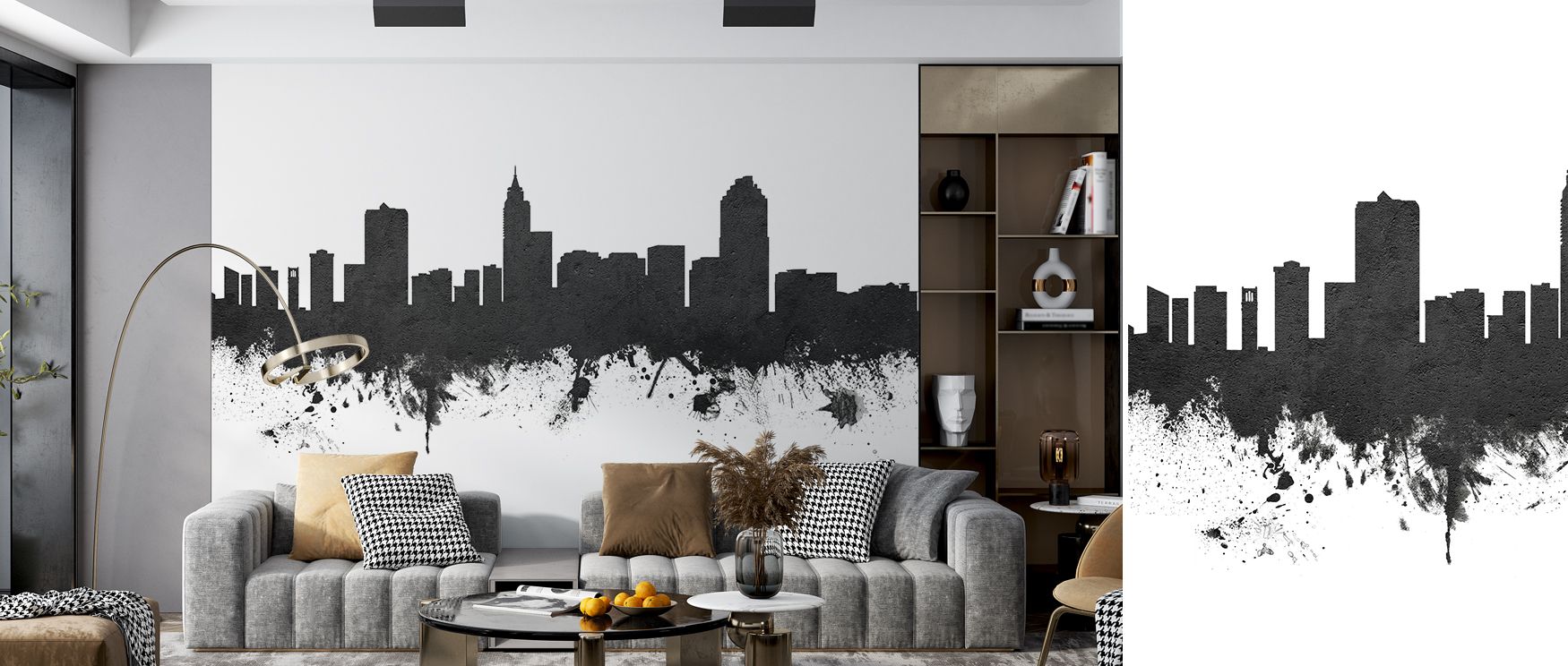 Raleigh North Carolina Skyline Black & White Wallpaper conveys heritage with modern elegance. Bedrooms feel stylish, living rooms expressive, and offices refined, as its skyline imagery enriches spaces with cultural pride, creating timeless interiors of b