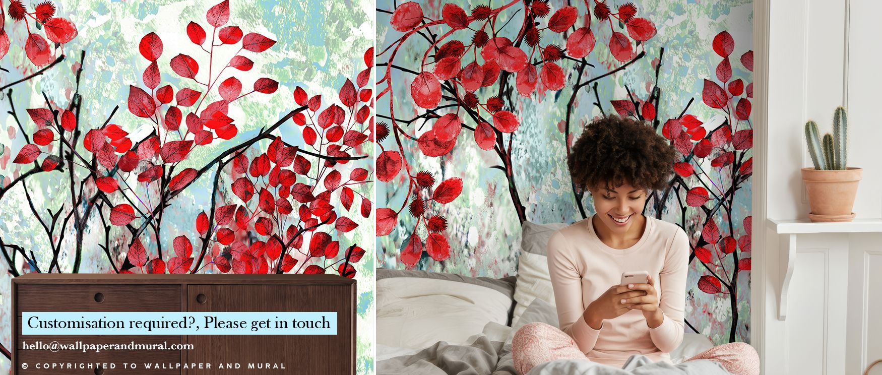 Red Leaves Botanical Wallpaper captures foliage with refined artistry. Bedrooms gain lively charm, living rooms vibrant balance, and offices refined inspiration, as its imagery ensures walls radiate sophistication, natural rhythm, and timeless vibrancy en