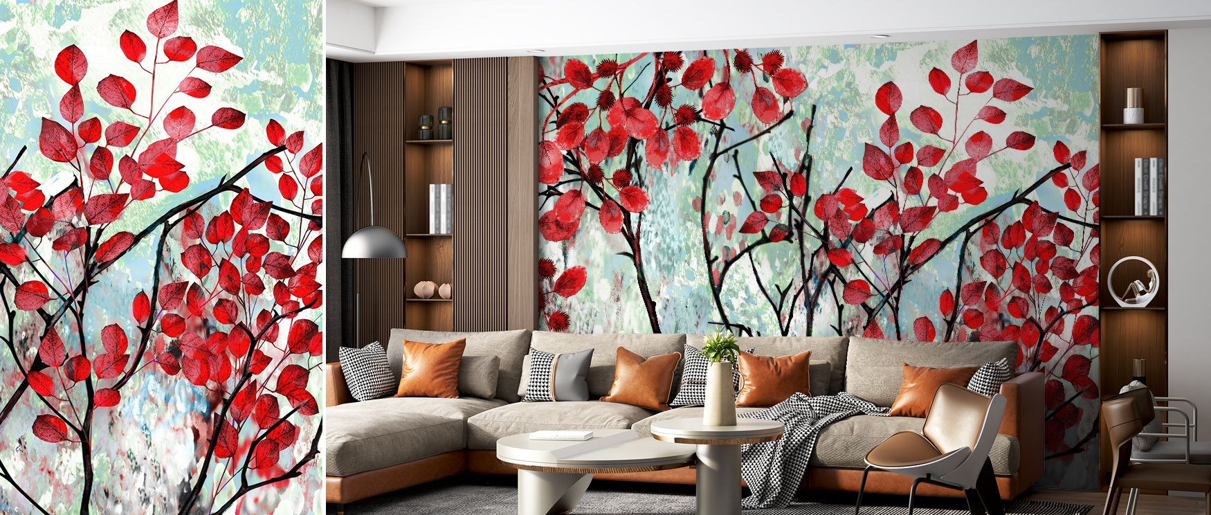 Red Leaves Botanical Wallpaper conveys foliage artistry with refined tones. Bedrooms gain vibrancy, living rooms charm, and offices stylish inspiration, as its design ensures interiors remain lively, refreshing, and timelessly enriched with natural rhythm