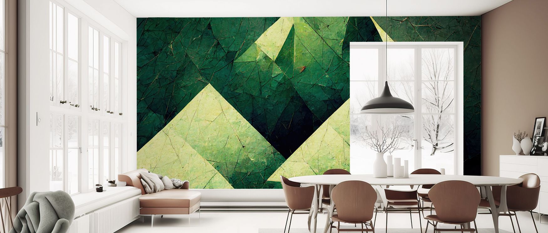 This wallpaper celebrates mountain beauty in lush tones. Bedrooms feel restful, living rooms enriched, and offices creative, as its design turns walls into showcases of artistry, sophistication, and tranquility enriched with timeless scenic elegance daily