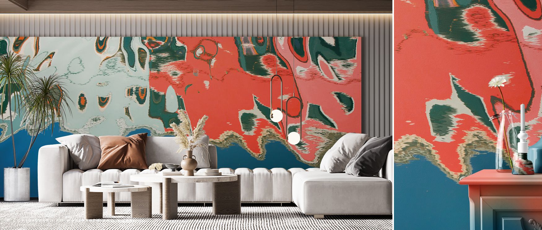 Reflections of Burano IV Scenic Wallpaper enriches interiors with vibrant artistry. Bedrooms achieve lively charm, living rooms vibrancy, and offices inspiring refinement, as its detailing ensures walls radiate warmth, cultural balance, and timeless sophi