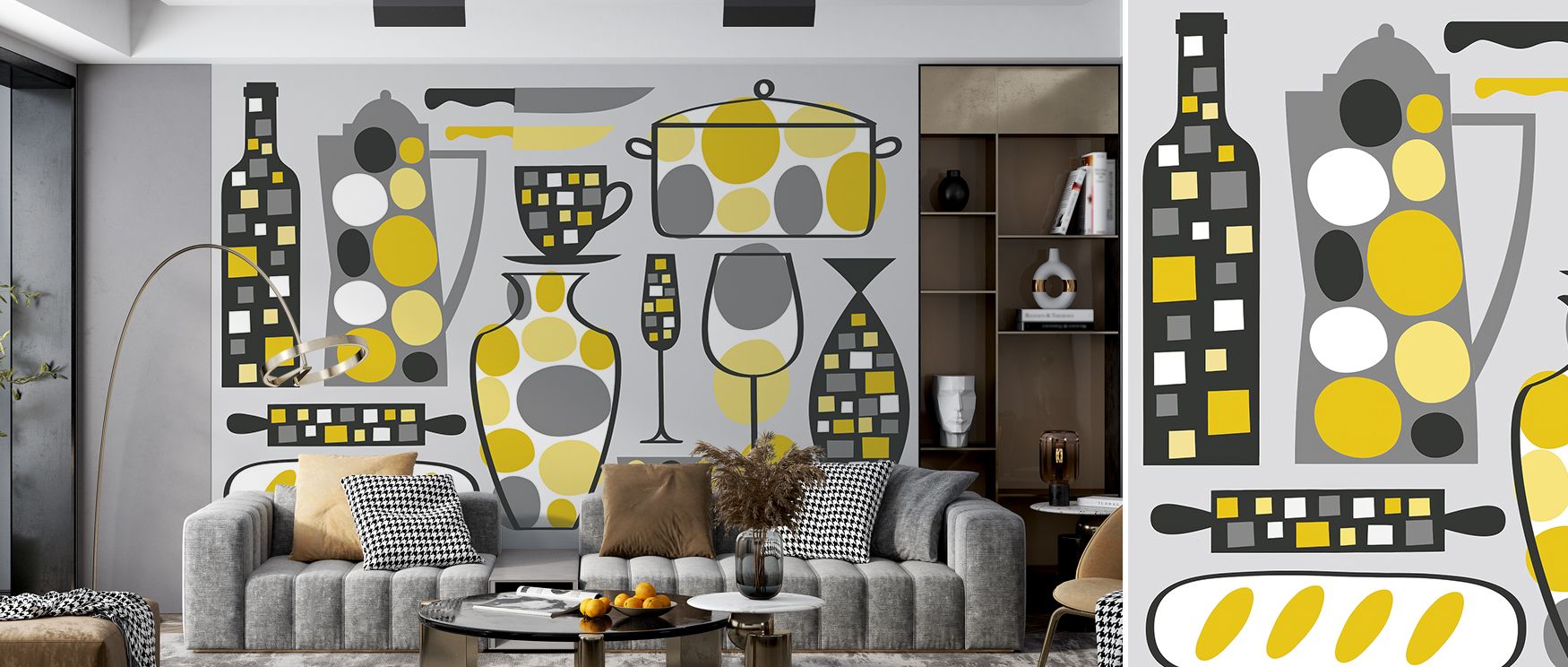 Retro Kitchen Marbles Abstract Wallpaper enriches interiors with artistic detailing. Bedrooms achieve vibrancy, living rooms charm, and kitchens refinement, as its design ensures walls radiate retro rhythm, balance, and stylish character enriched with sop