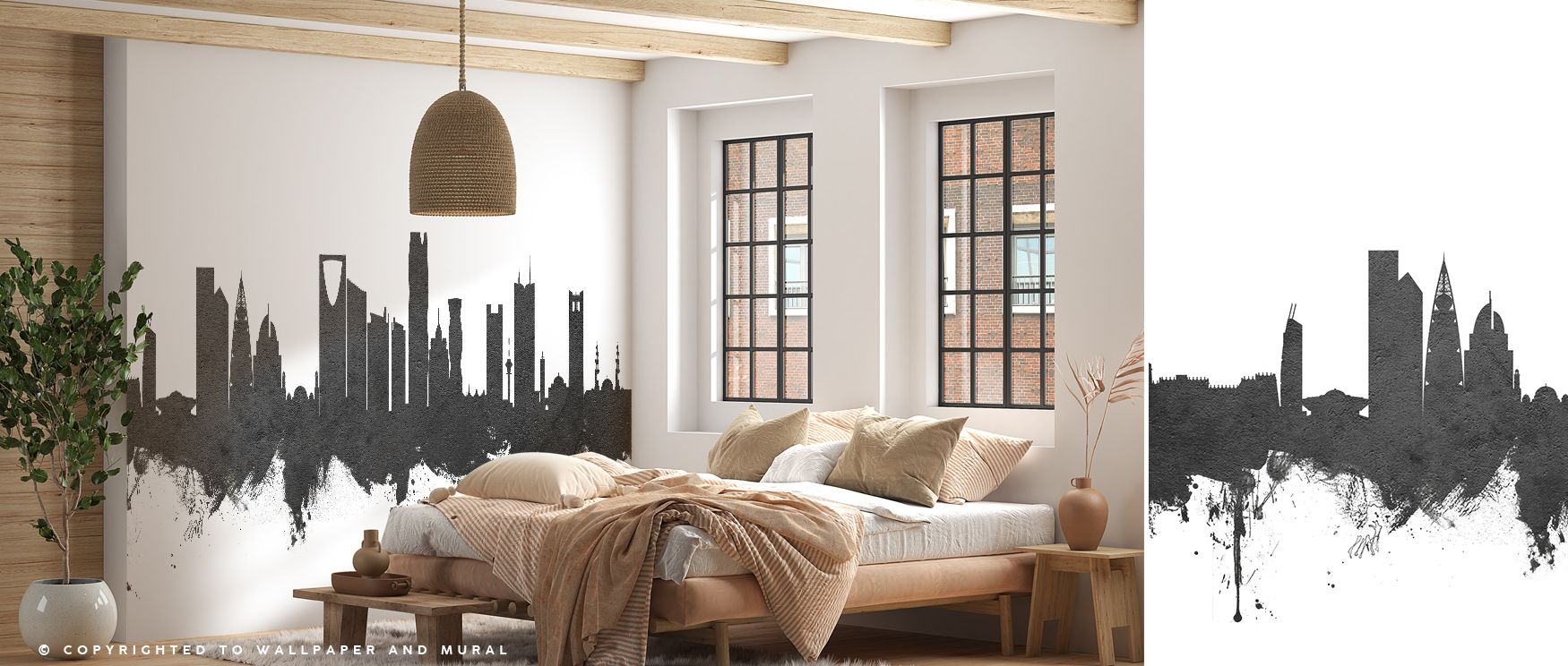 Riyadh Saudi Arabia Skyline Black & White Wallpaper enhances interiors with cultural charm. Bedrooms feel refined, living rooms expressive, and offices inspiring, as its skyline imagery ensures walls radiate sophistication, balance, and timeless artistry 
