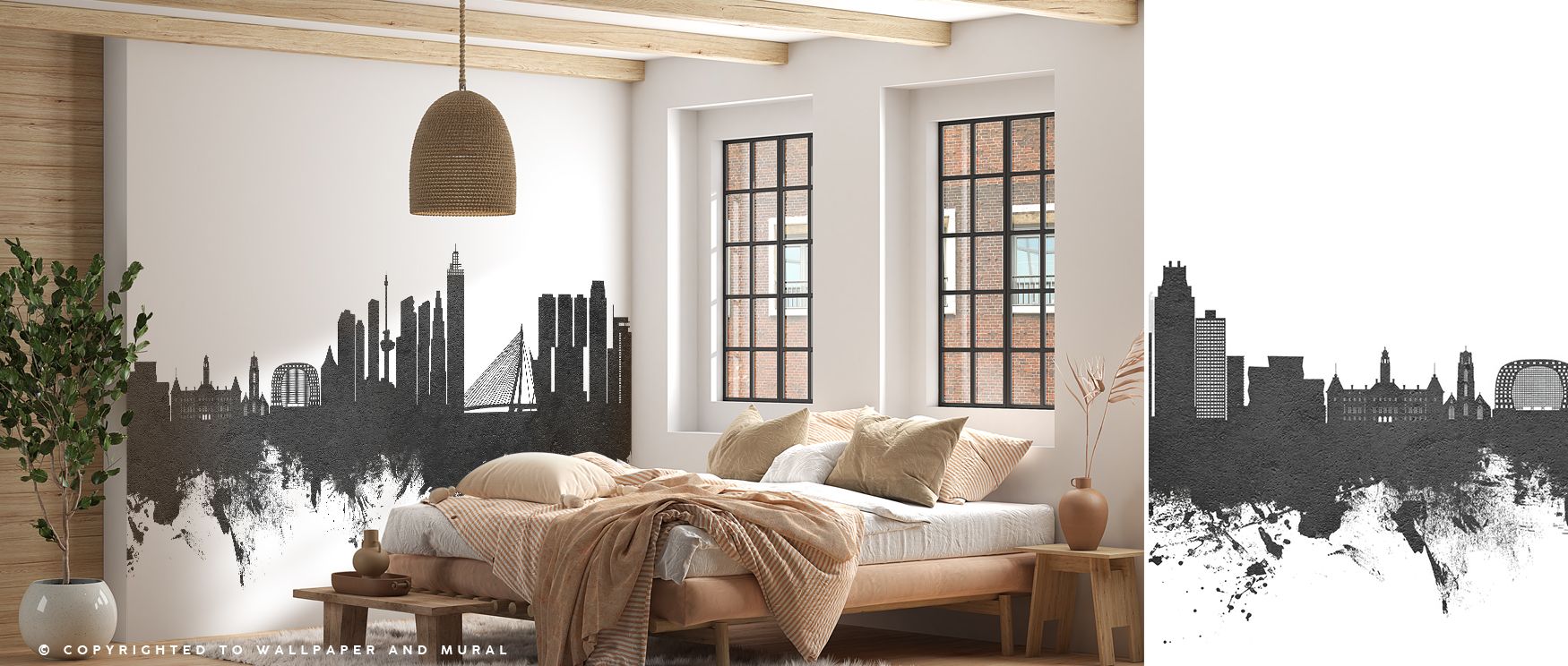Rotterdam The Netherlands Skyline Black & White Wallpaper enriches interiors with urban heritage. Bedrooms gain refinement, living rooms vibrancy, and offices stylish charm, as its imagery ensures walls radiate sophistication, heritage pride, and timeless