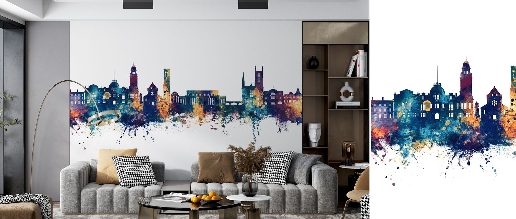 Royal Leamington Spa England Blue & Bronze Wallpaper conveys sophistication with cultural charm. Bedrooms feel refined, living rooms expressive, and offices stylish, as its skyline detailing ensures interiors remain vibrant, timeless, and enriched with En