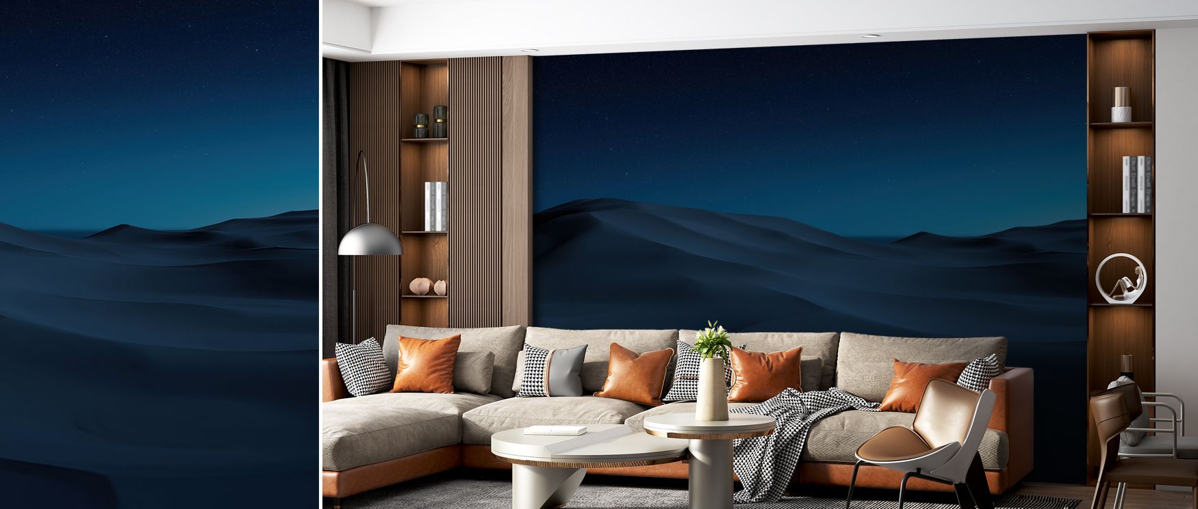 Sahara Night Scenic Wallpaper celebrates nature’s grandeur with desert imagery. Bedrooms gain tranquility, living rooms vibrancy, and offices refined charm, as its design enriches spaces with inspiration, sophistication, and timeless natural artistry dail