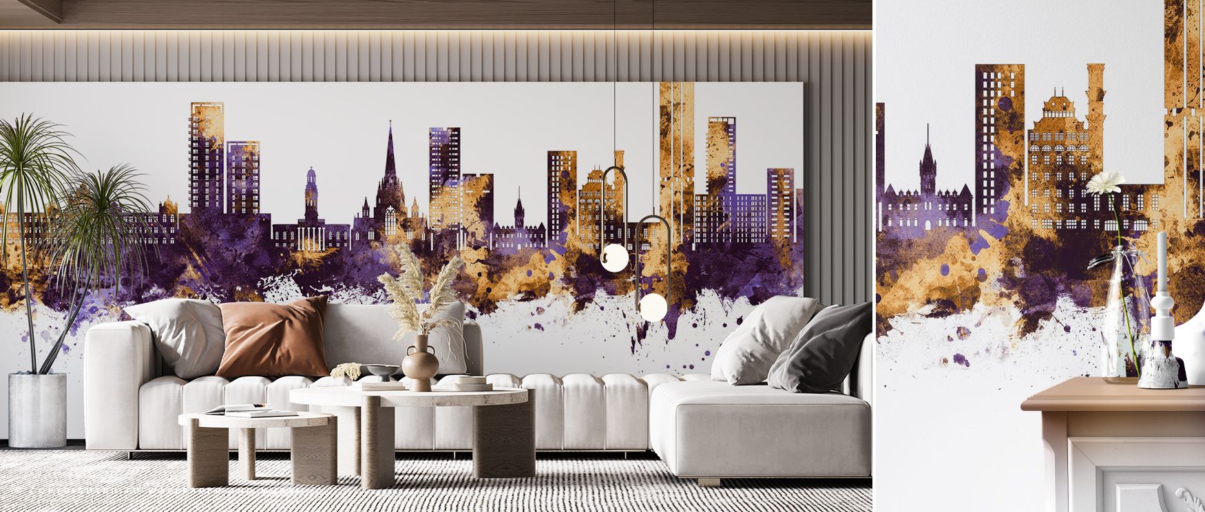 This wallpaper captures Salford’s skyline in bold tones. Bedrooms feel stylish, living rooms vibrant, and offices refined, as its imagery ensures interiors radiate heritage pride, cultural artistry, and timeless sophistication consistently daily. 