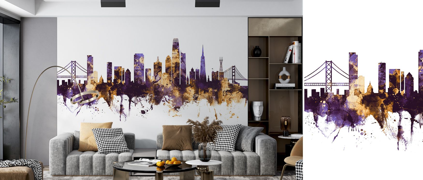 The glowing cityscape transforms ordinary walls into luminous artwork. Bedrooms feel indulgent under the warm palette, offices shine with dynamic focus, and living rooms sparkle with architectural charm. Its jewel-like tones provide versatility and stylis