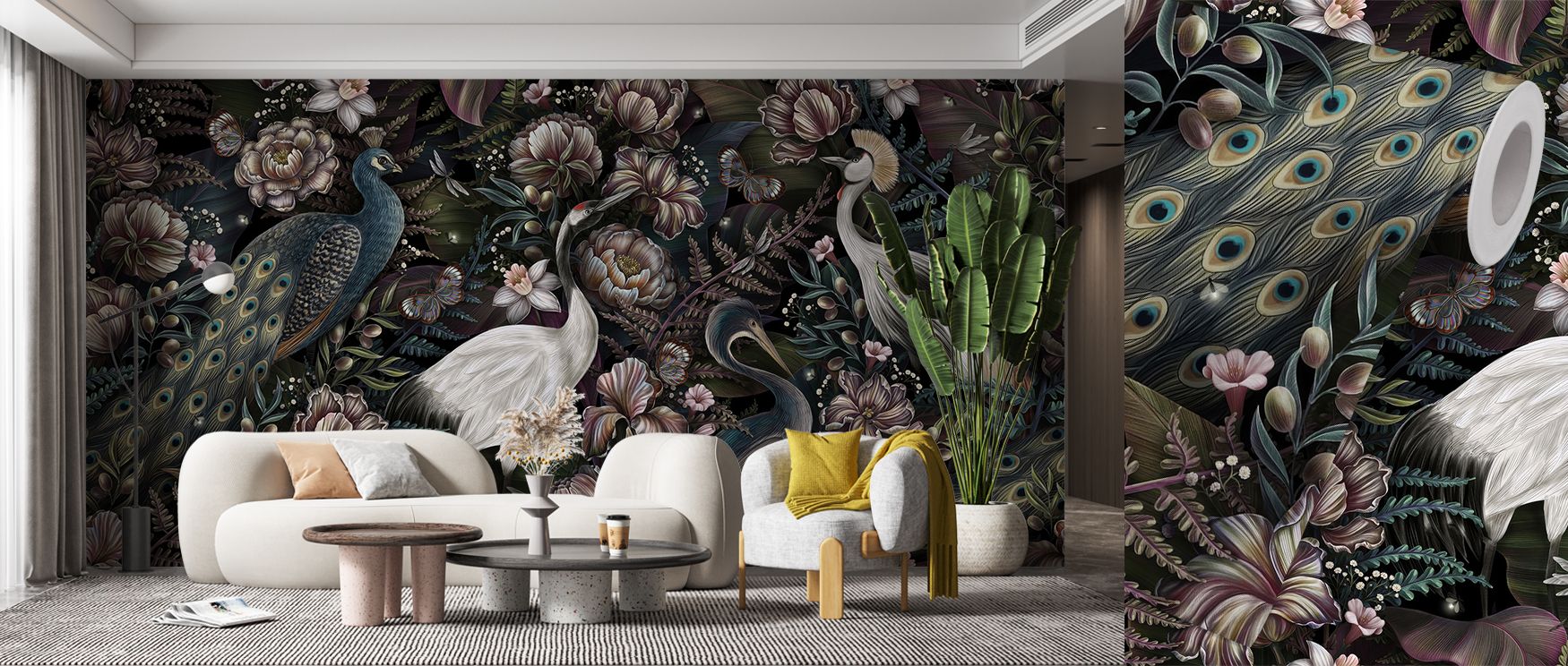 Across the wall, colorful feathers create balance and motion, transforming walls into lively landscapes. Bedrooms gain gentle brightness, living rooms shine with energy, and offices glow with focus. The wallpaper reflects the grace of birdlife in timeless