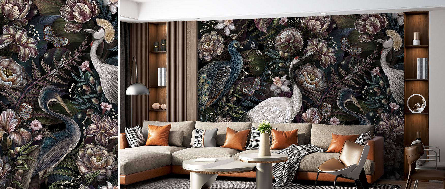 Feathers spread across the design in soft arcs, bringing depth and elegance. Bedrooms gain calm charm, offices shine with focus, and living rooms glow with freshness. The wallpaper reflects joy, grace, and rhythm of avian life. 