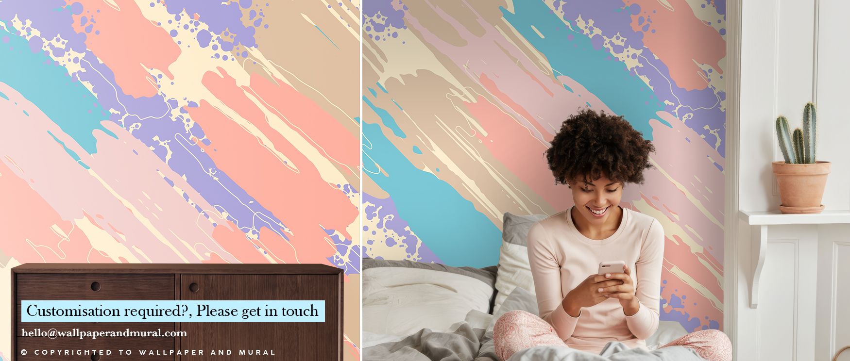 Angular shapes cut across the wallpaper with clarity and bold rhythm. Bedrooms glow with vitality, living rooms shine with sophistication, and offices gain focus. The design fills walls with movement and energy while keeping interiors refined and modern. 