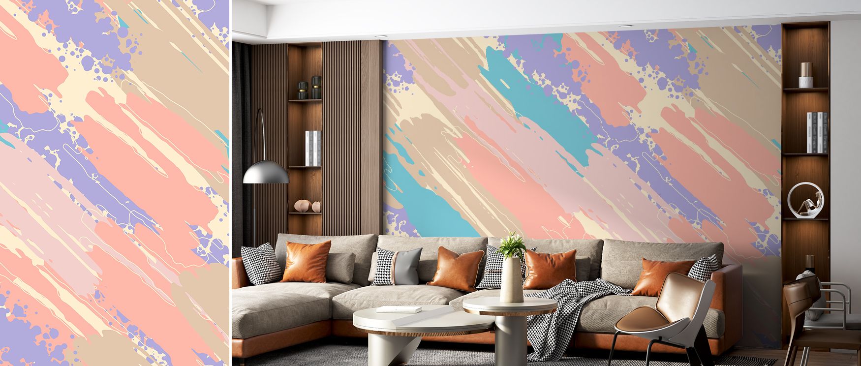Strong lines move with rhythm across the design, filling interiors with depth. Bedrooms glow with calm charm, living rooms shine with vibrancy, and offices gain focus. The wallpaper celebrates artistic structure. 