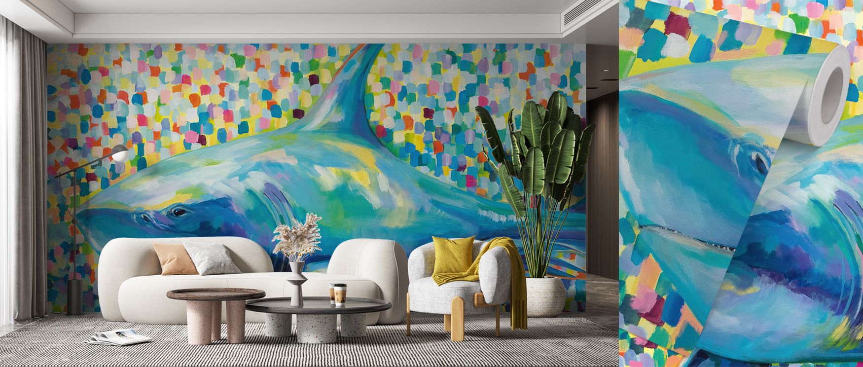 Across the wall, shark imagery spreads with rhythm and depth, turning rooms into underwater landscapes. Bedrooms gain strength, offices glow with focus, and living rooms radiate marine charm. The wallpaper offers bold natural artistry. 