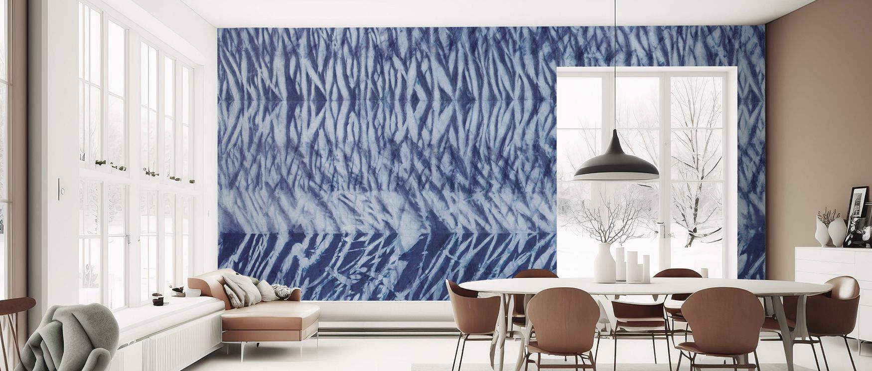 Bedrooms styled with Shiboriscape Compressed Abstract Wallpaper display how lighting interacts with intricate folds, bringing out subtle depth and creating walls that feel like canvases of abstract beauty, offering both intimacy and strength in design, pr